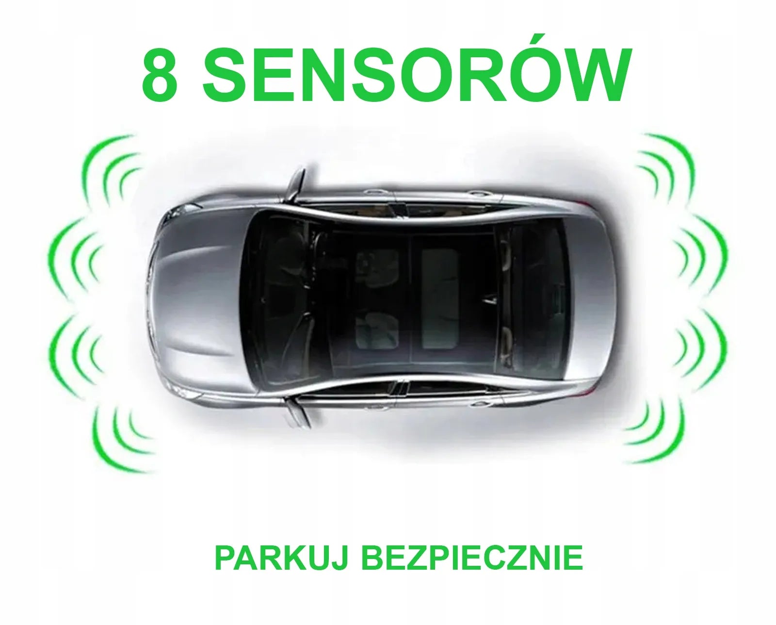 8x automobilių parkavimo jutikliai su garsiniu signalu ir ekranu, priekinis ir galinis rinkinys, juodi