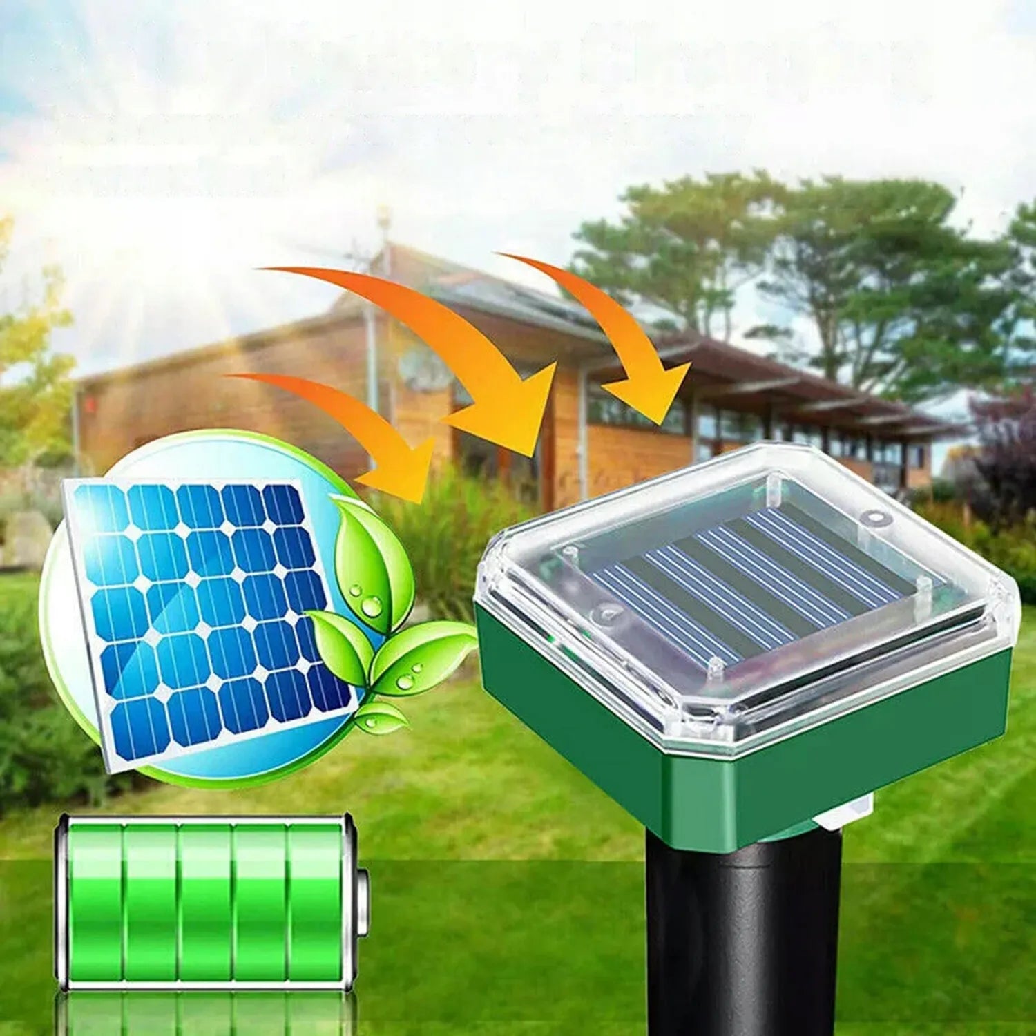 8x galingas saulės energija varomas kurmių, pelėnų ir graužikų repelentas