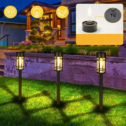 8x saulės energija varomi LED sodo žibintai, įsmeigiami į žemę, IP44 dekoratyviniai stulpiniai šviestuvai