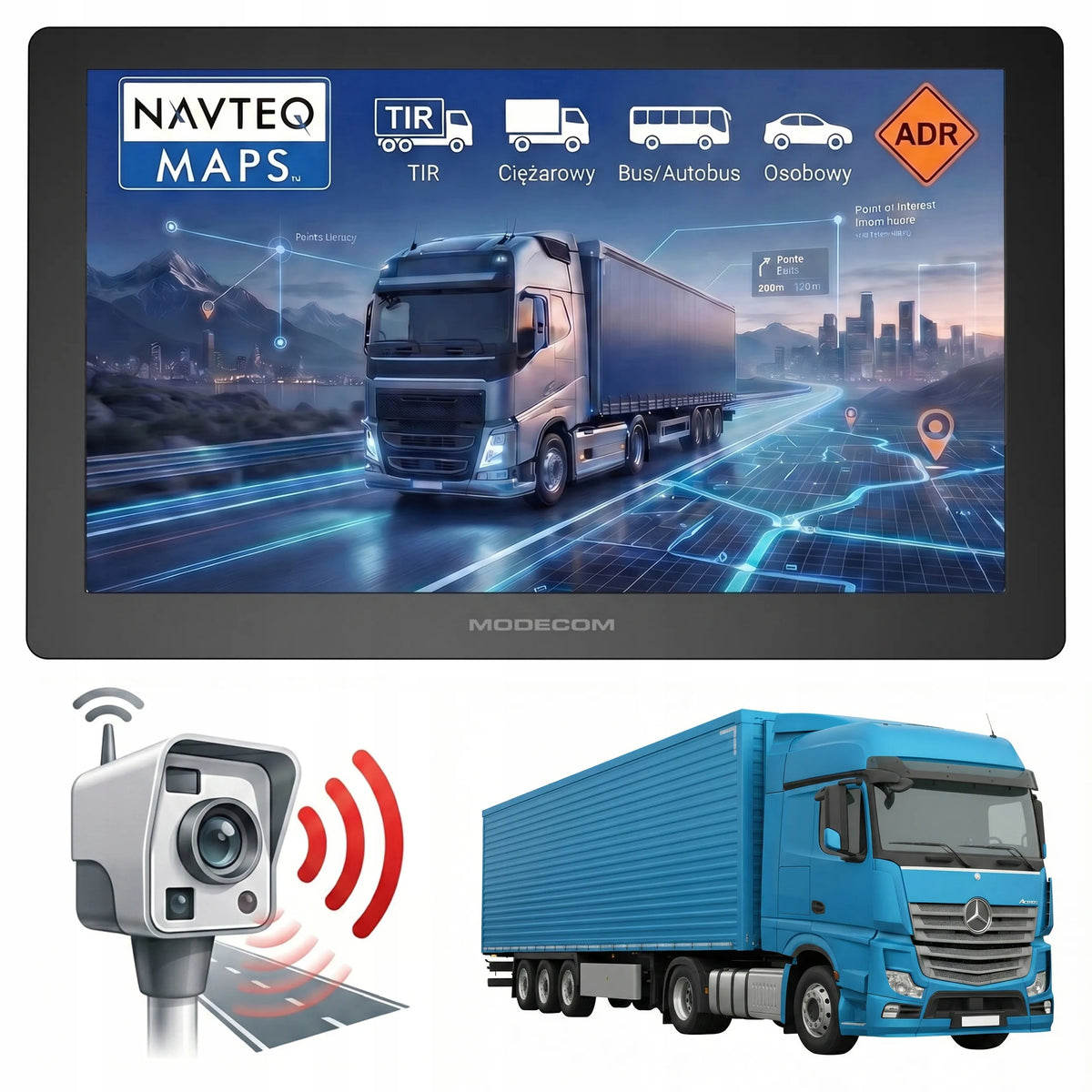 9 colių MODECOM CX 9.0 sunkvežimių navigacija TRUCK TIR BUS su fotoradarų perspėjimais