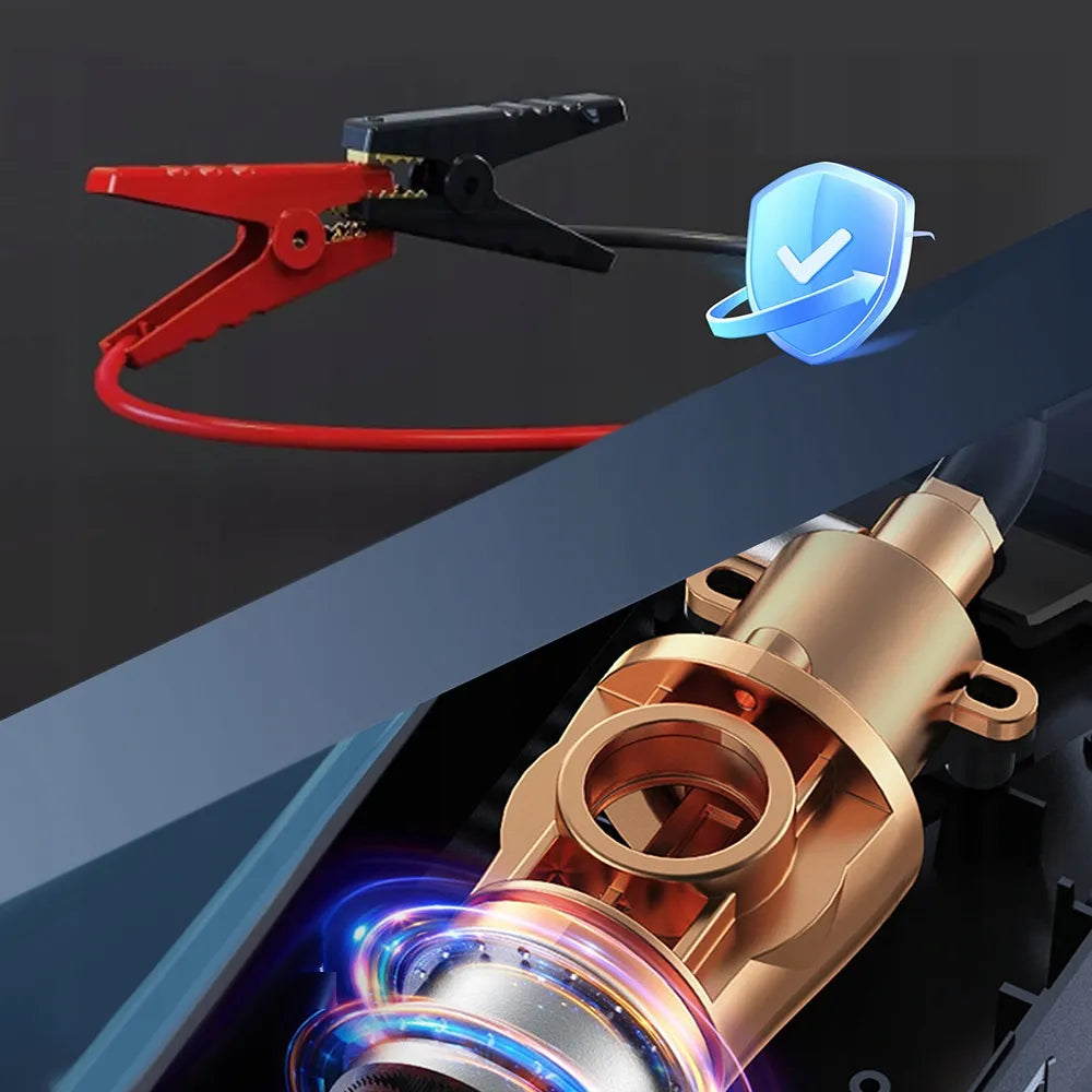 99800mAh automobilinis užvedimo įrenginys – „Powerbank“, oro kompresorius ir avarinis starteris