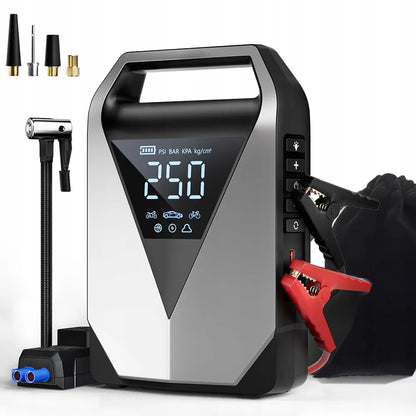 99800mAh automobilinis užvedimo įrenginys – „Powerbank“, oro kompresorius ir avarinis starteris