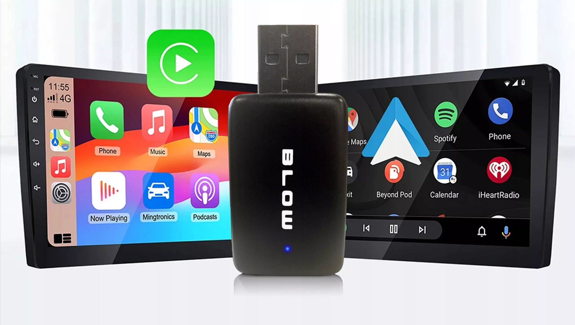 MODULIO ADAPTERIS CARPLAY ANDROID AUTO BEELAISKIAI WIFI BLUETOOTH PLUG & PLAY