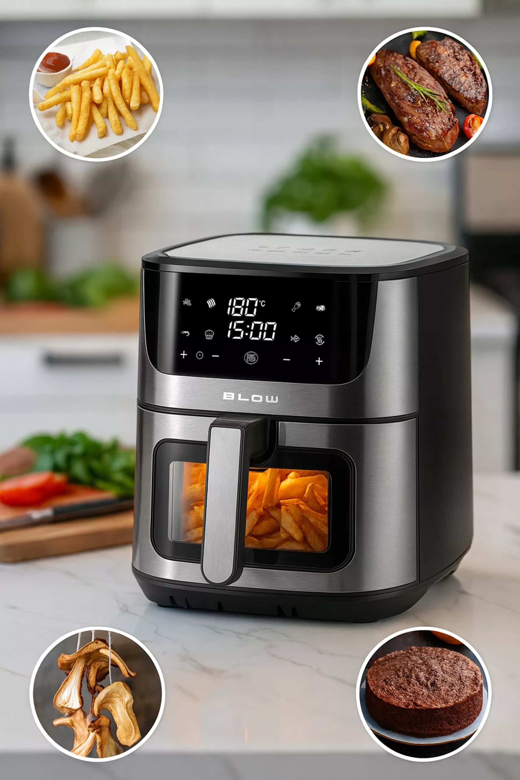 Didelis oro gruzdintuvė (8 l) – be aliejaus, 2 kaitinimo elementai, 2500 W