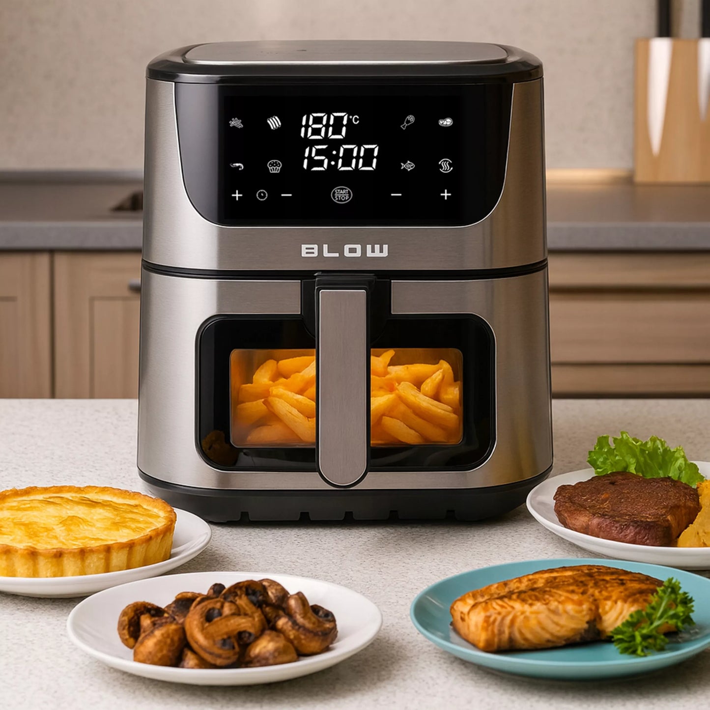 Didelis oro gruzdintuvė (8 l) – be aliejaus, 2 kaitinimo elementai, 2500 W