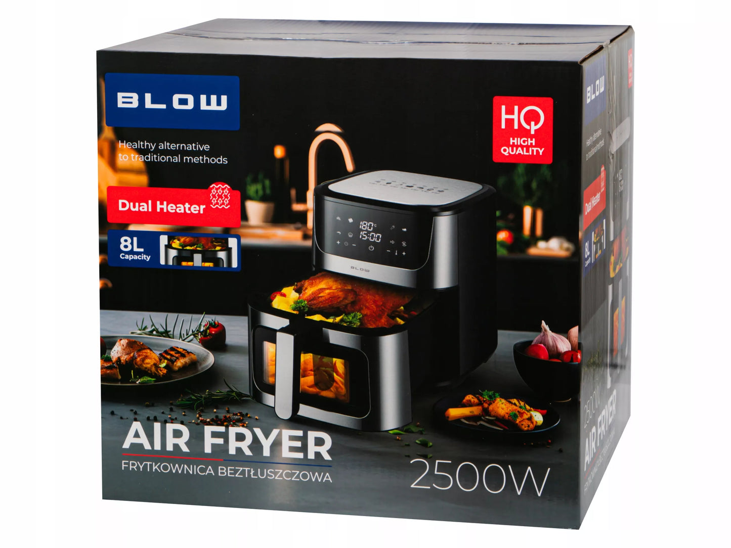 Didelis oro gruzdintuvė (8 l) – be aliejaus, 2 kaitinimo elementai, 2500 W