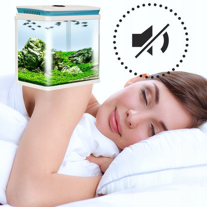 AKVARIUMAS 14L BALTAS SU LED FILTRU TYLIU, MODERNUS VAIKAMS IR BIURUI