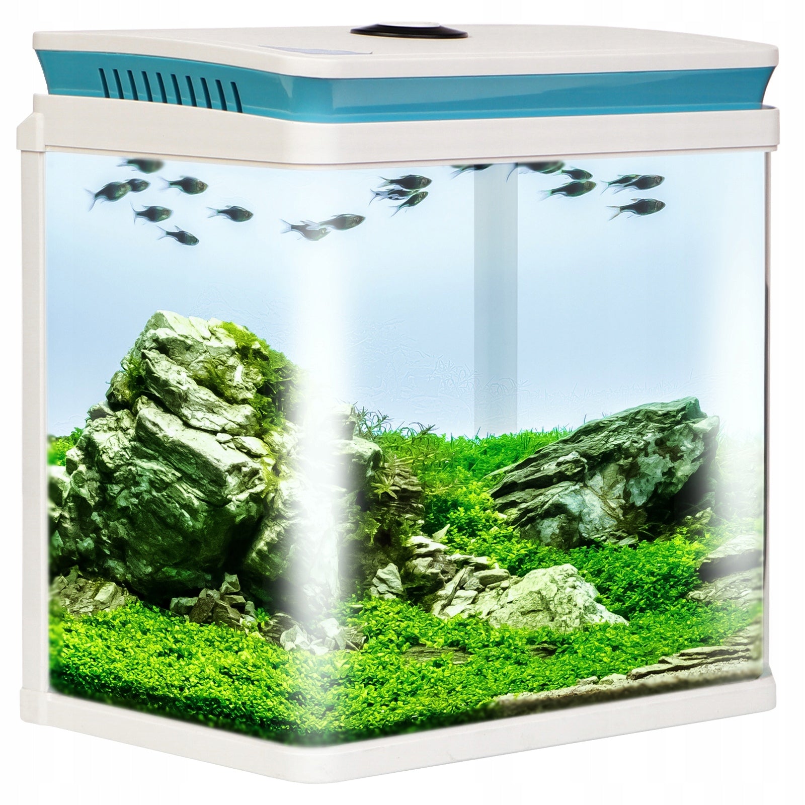 AKVARIUMAS 14L BALTAS SU LED FILTRU TYLIU, MODERNUS VAIKAMS IR BIURUI