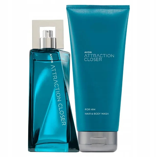 AVON rinkinys ATTRACTION CLOSER, 2 kosmetikos priemonės: tualetinis vanduo 75 ml + prausiklis 200 ml