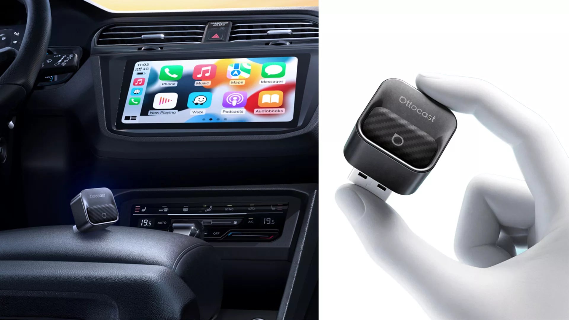 Automobilinis adapteris Ottocast Mini Core Wi-Fi 6 BT 5.4 CarPlay Android Auto