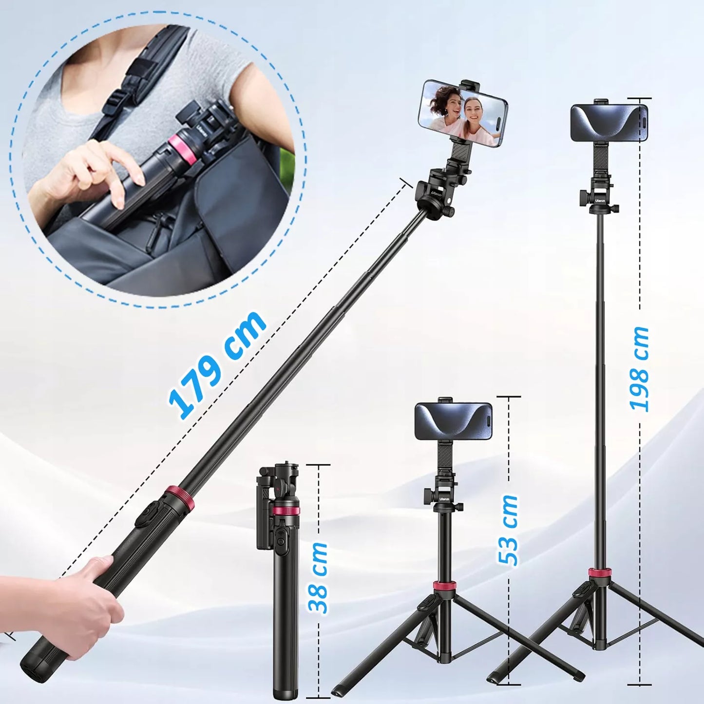 Aliumininis trikojis ULANZI MT-78 išmaniajam telefonui ir sisteminiam fotoaparatui + BT nuotolinio valdymo pultelis