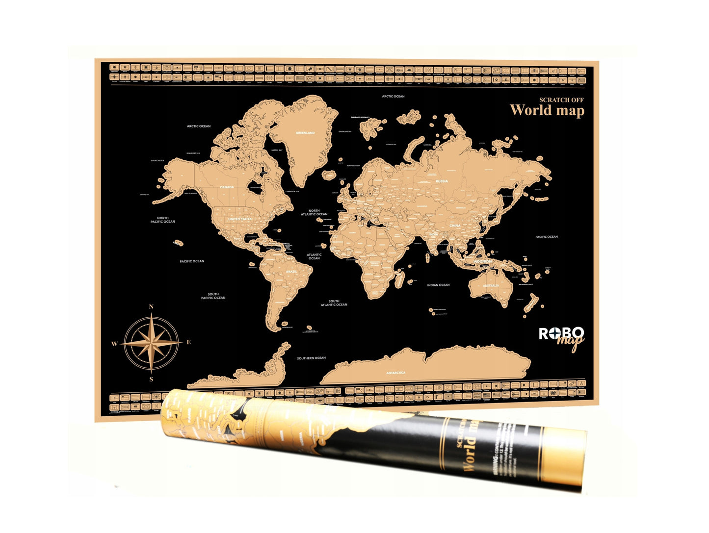 Auksinis kelionių skrečo žemėlapis 40x60cm