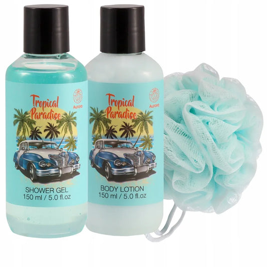 AURORA dovanų rinkinys iš 2 kūno priežiūros priemonių + mėlynas retro kabrioletas