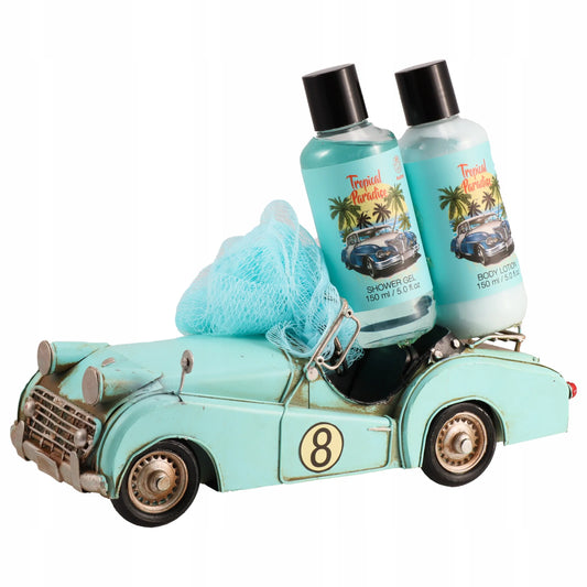 AURORA dovanų rinkinys iš 2 kūno priežiūros priemonių + mėlynas retro kabrioletas