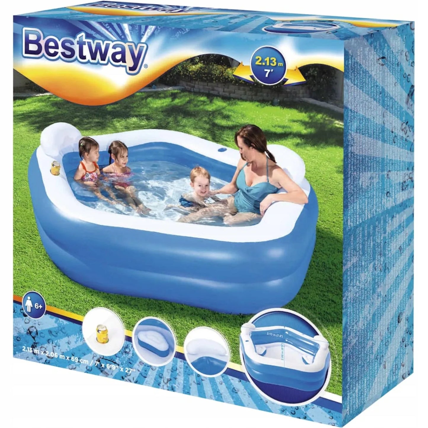 Šeimos pripučiamas sodo baseinas Bestway 213 x 206 cm su dviem foteliais