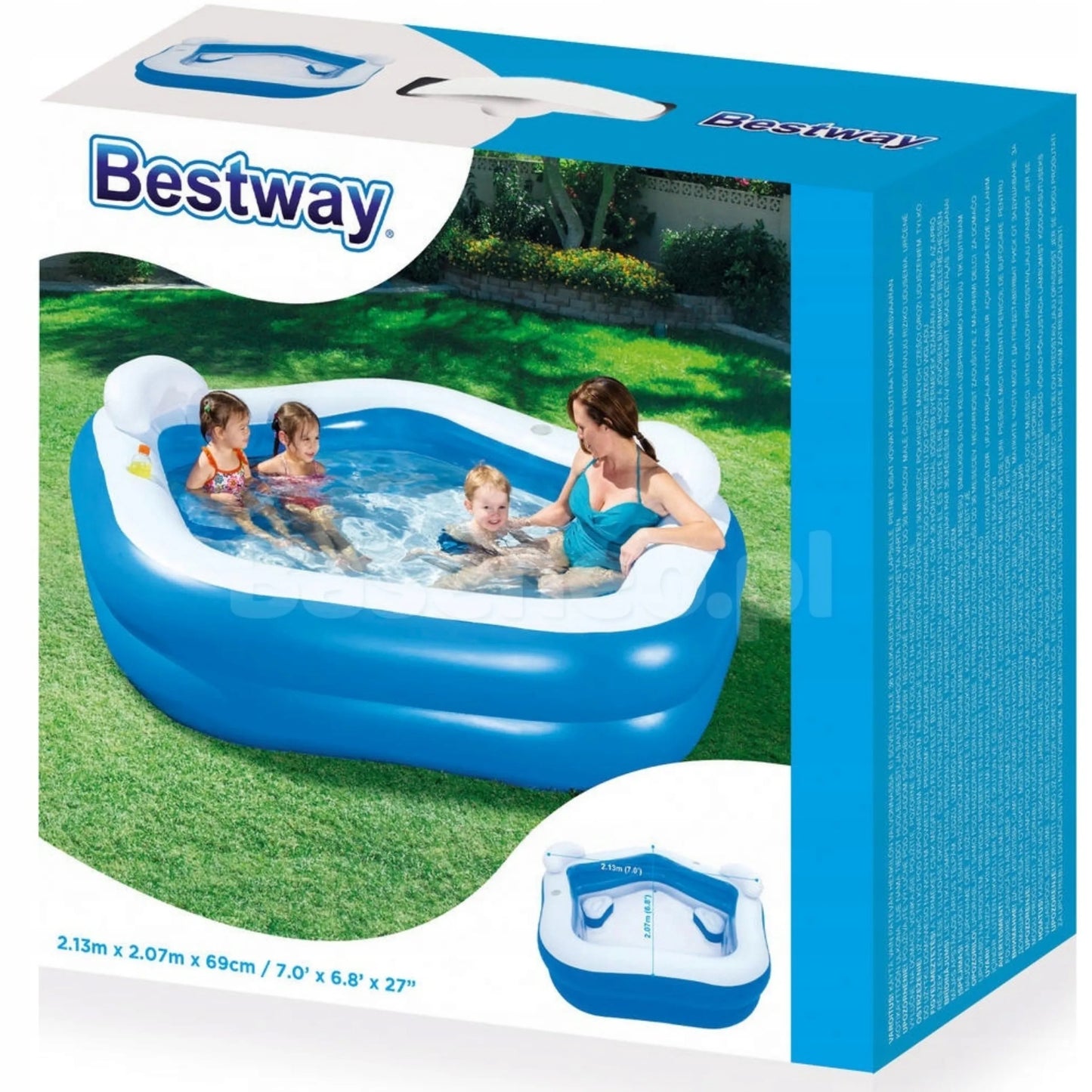 Šeimos pripučiamas sodo baseinas Bestway 213 x 206 cm su dviem foteliais