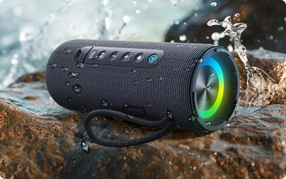 BASEUS NEŠIOJAMAS BELAIDIS BLUETOOTH 5.3 GARSIAKALBIS, GALINGAS, SU LED, IPX5
