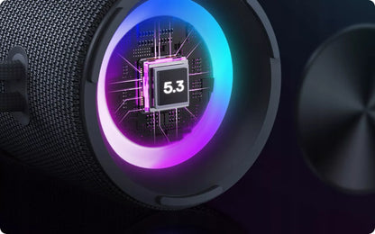 BASEUS NEŠIOJAMAS BELAIDIS BLUETOOTH 5.3 GARSIAKALBIS, GALINGAS, SU LED, IPX5