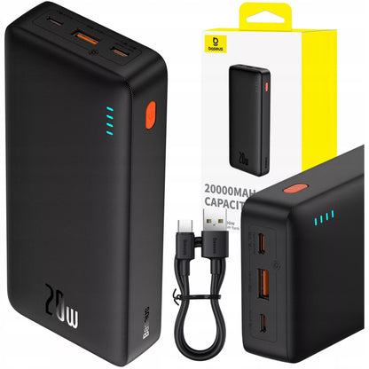 20 000 mAh 20 W išorinė baterija su greituoju įkrovimu, USB-C ir USB-A, su kabeliu