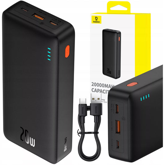 20 000 mAh 20 W išorinė baterija su greituoju įkrovimu, USB-C ir USB-A, su kabeliu