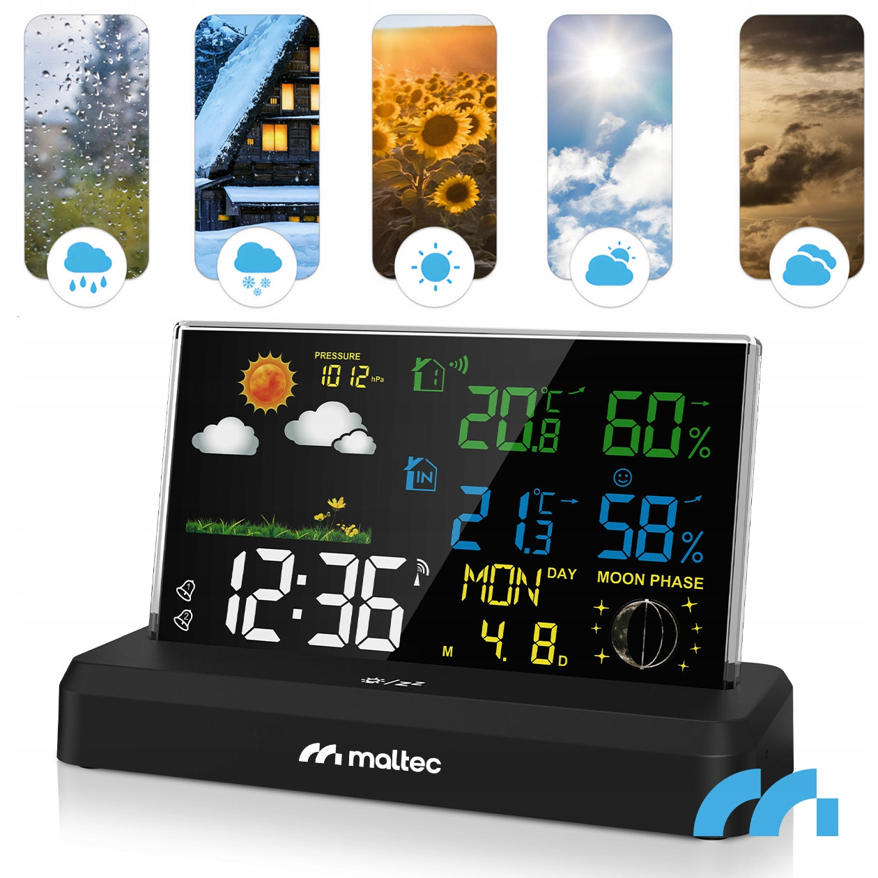 Belaidė orų stotelė su termometru, higrometru, barometru ir lauko jutikliu