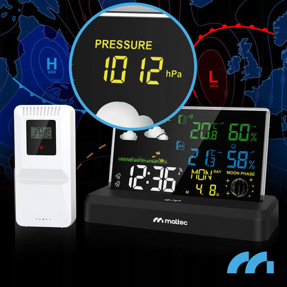 Belaidė orų stotelė su termometru, higrometru, barometru ir lauko jutikliu