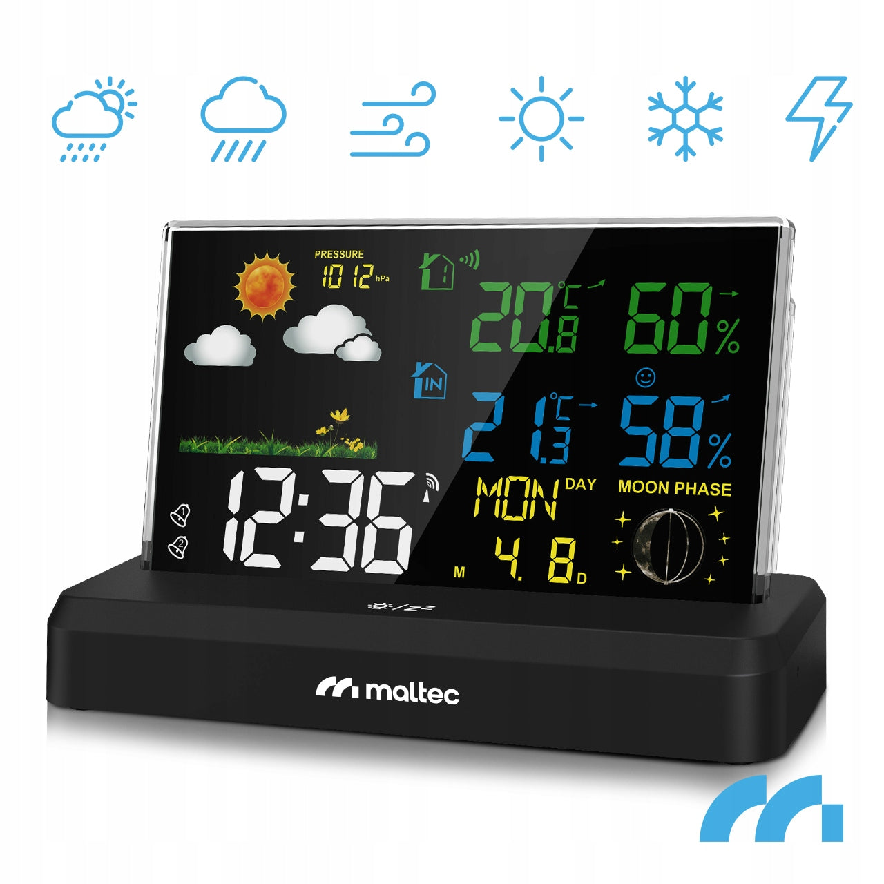 Belaidė orų stotelė su termometru, higrometru, barometru ir lauko jutikliu