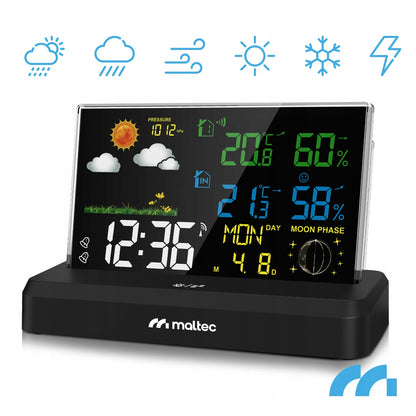 Belaidė orų stotelė su termometru, higrometru, barometru ir lauko jutikliu