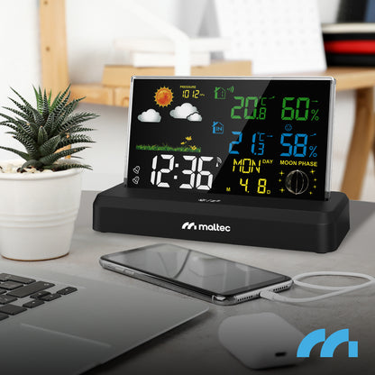 Belaidė orų stotelė su termometru, higrometru, barometru ir lauko jutikliu