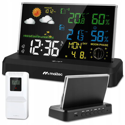 Belaidė orų stotelė su termometru, higrometru, barometru ir lauko jutikliu