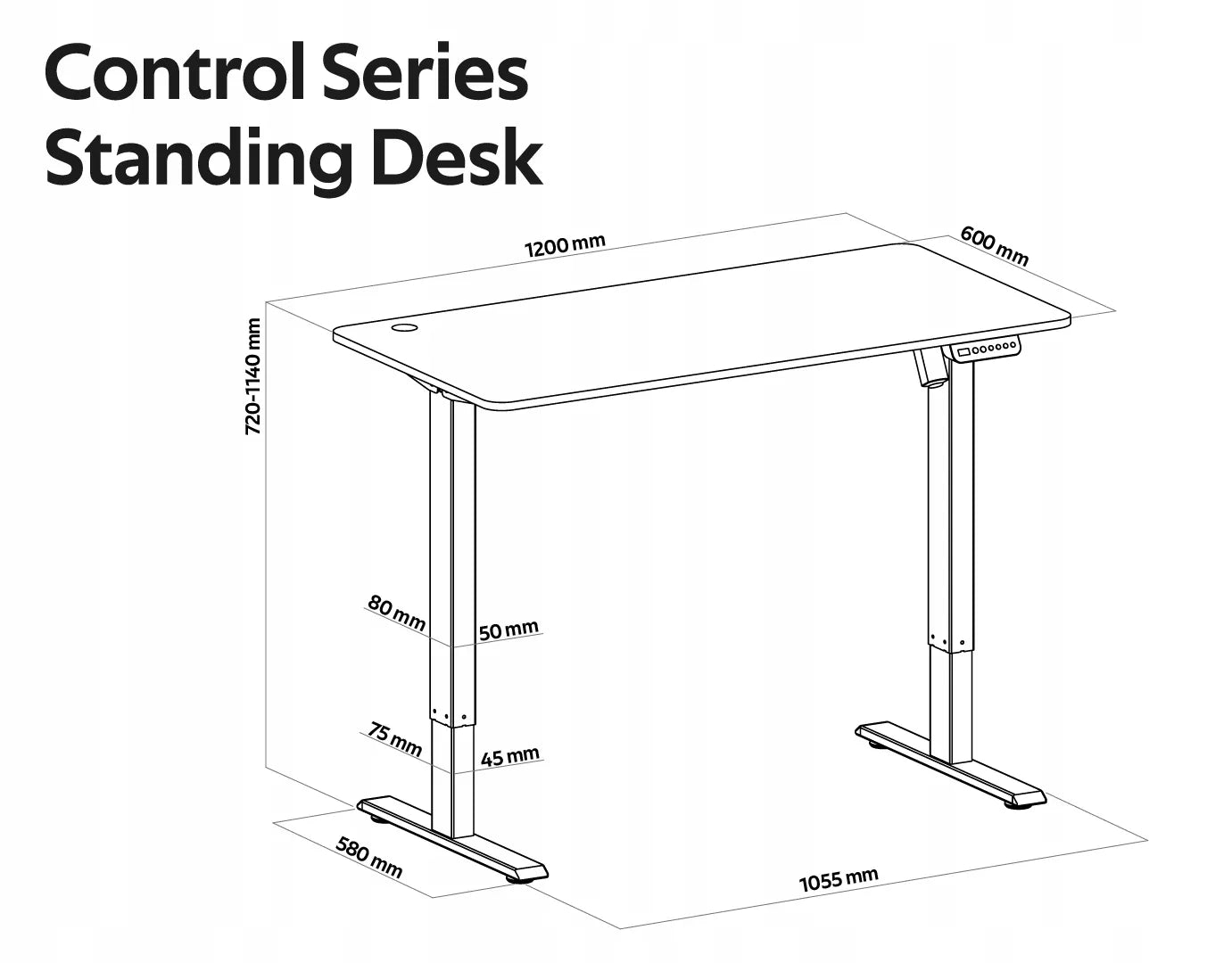 Elektroninis reguliuojamo stalviršio rašomasis stalas – juodas