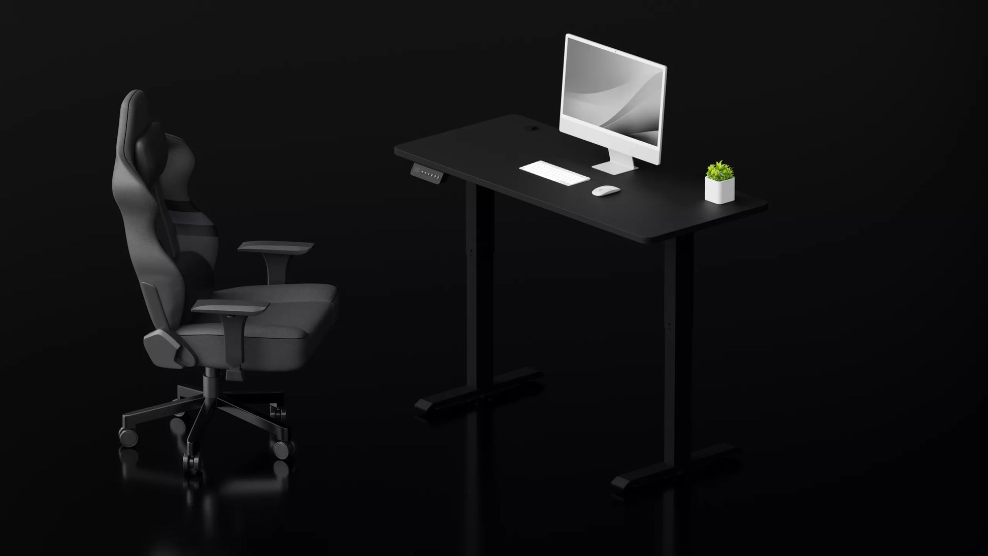 Elektroninis reguliuojamo stalviršio rašomasis stalas – juodas