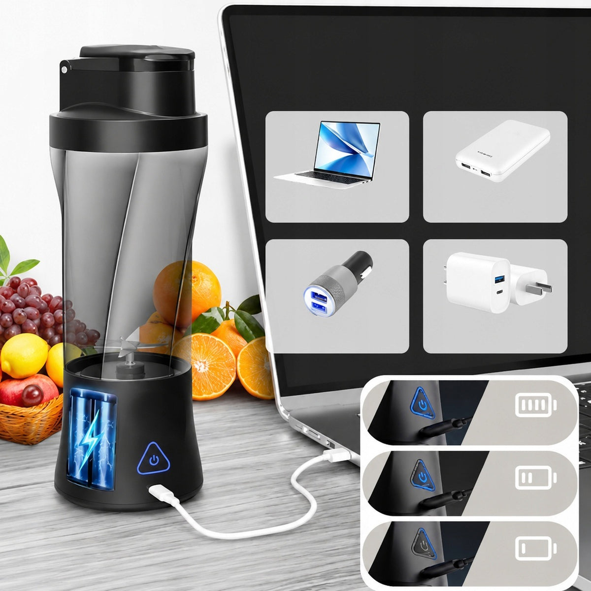 Kelioninis Blenderis Smoothie Ir Kokteiliams – Belaidis, Nešiojamas, Kraunamas Per USB