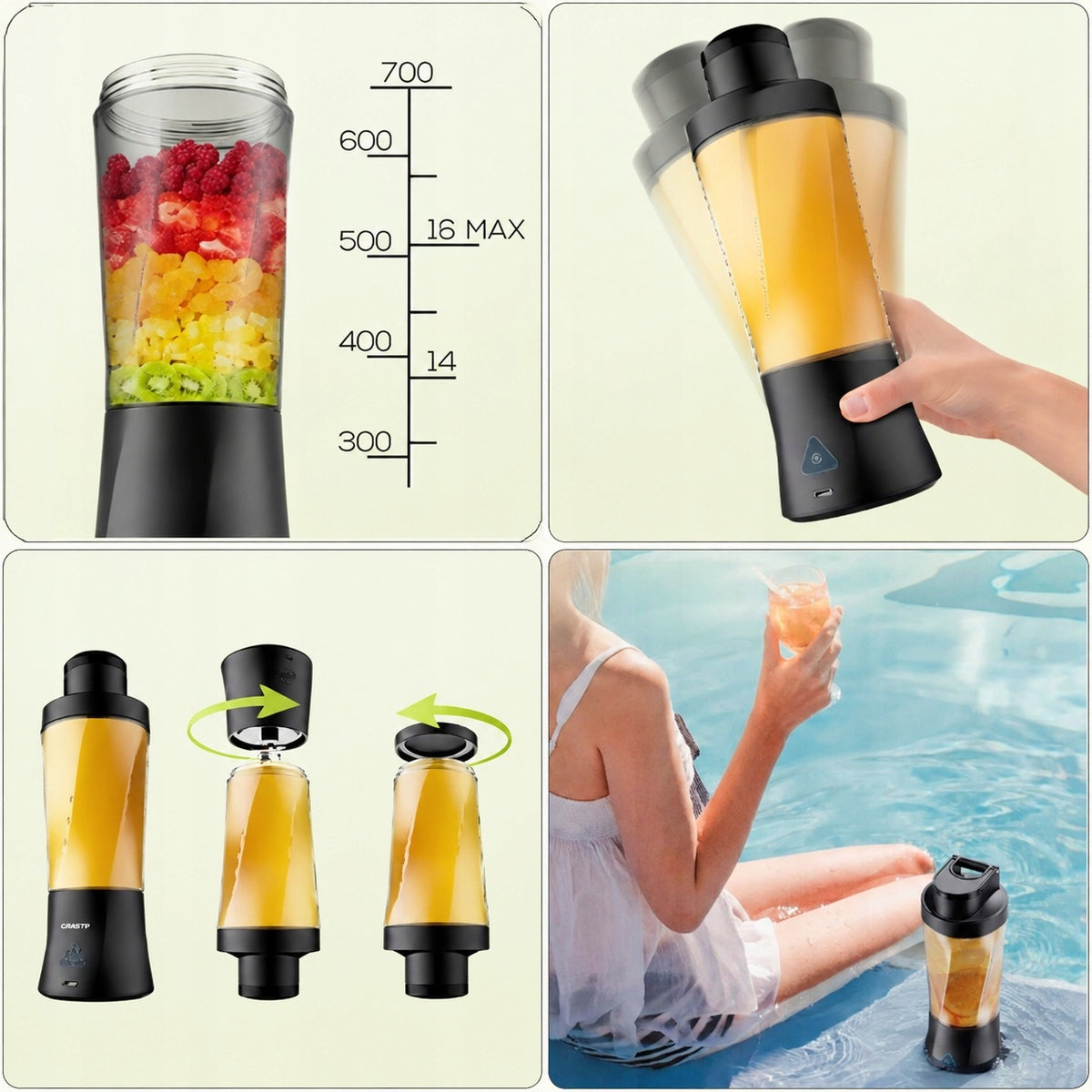 Kelioninis Blenderis Smoothie Ir Kokteiliams – Belaidis, Nešiojamas, Kraunamas Per USB