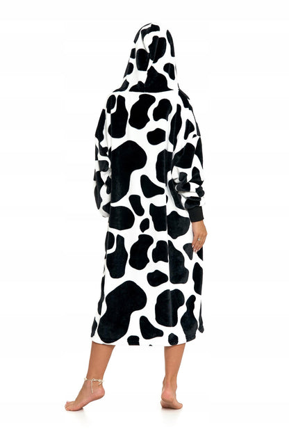 Džemperis su gobtuvu, pledas-džemperis, didelis, storas, šiltas žiemai, su karvės dėmėmis, Moraj