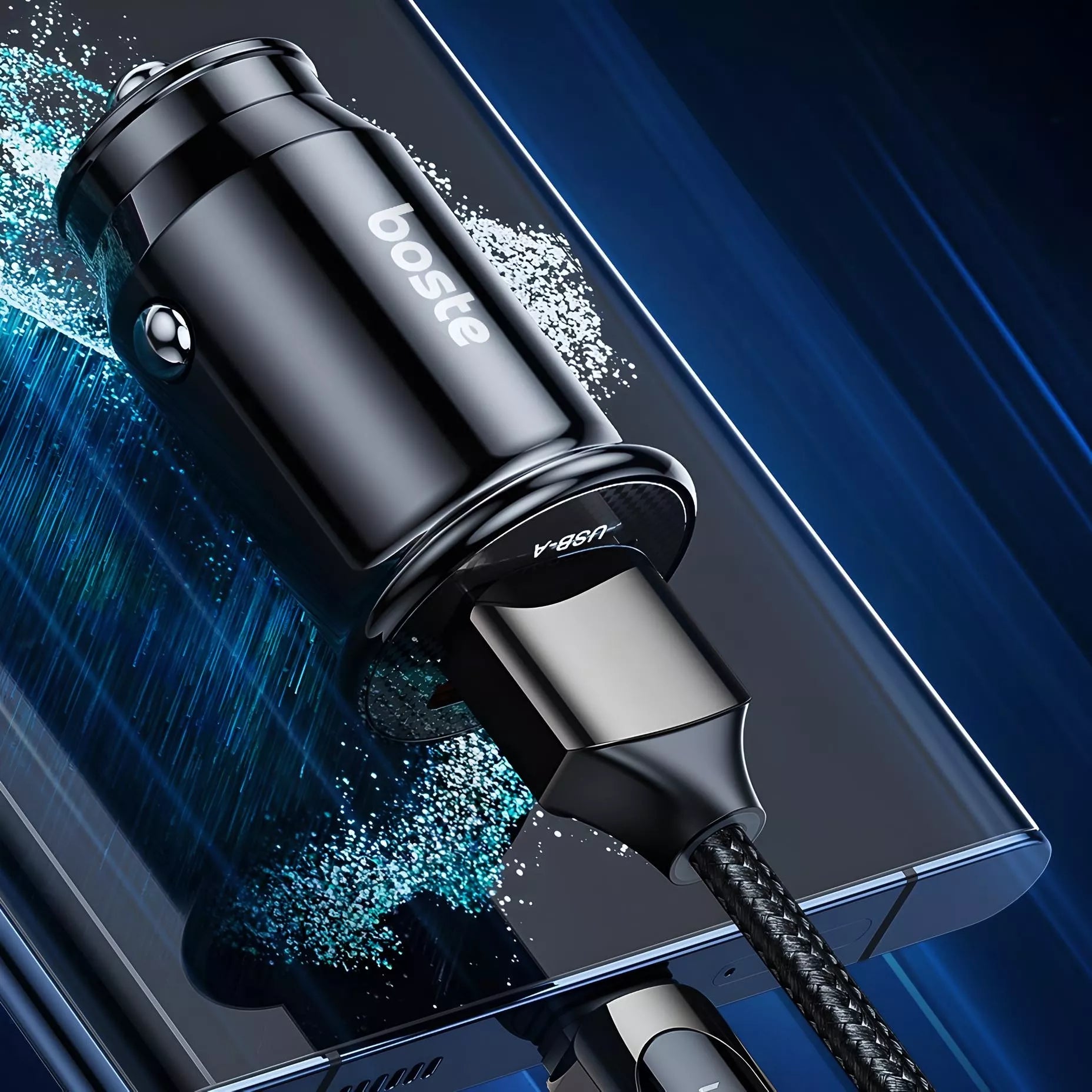 BOSTE greitas galingas automobilinis įkroviklis 2x USB-A 30W universalus QC 3.0