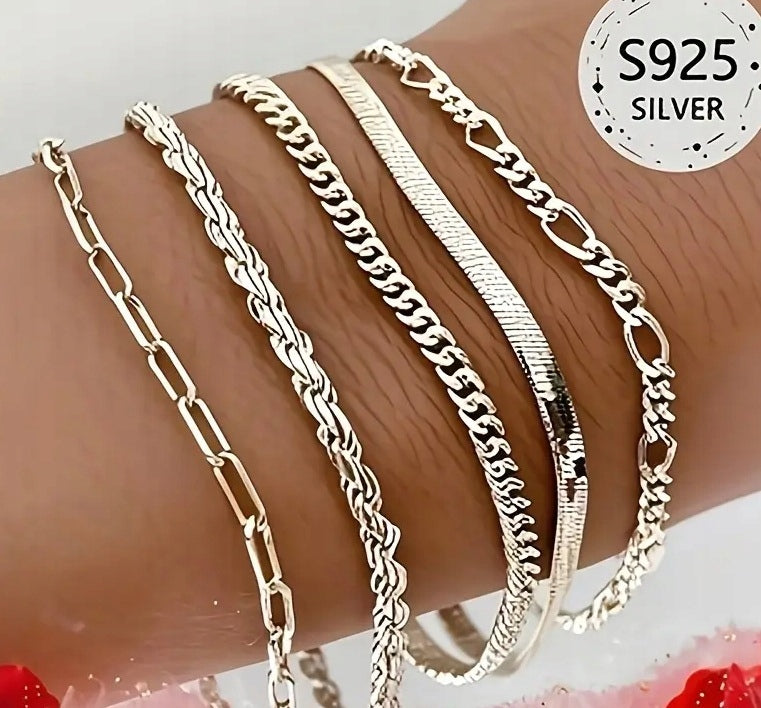 Sidabro 925 apyrankė – grandinėlė, 5 vnt rinkinys