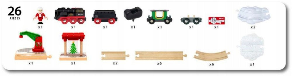 BRIO 36014 KALĖDINIS TRAUKINIUKŲ RINKINYS GARŲ LOKOMOTYVAS KRANAS FIGURĖLĖ PERONAS +AKC
