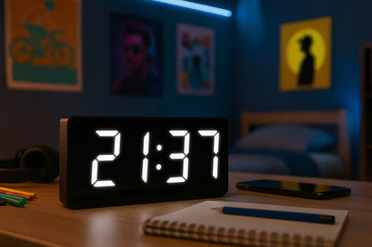 ELEKTRONINIS ŽADINTUVAS SKAITMENINIS LED LAIKRODIS PASTATOMAS SU TERMOMETRU IR DATA