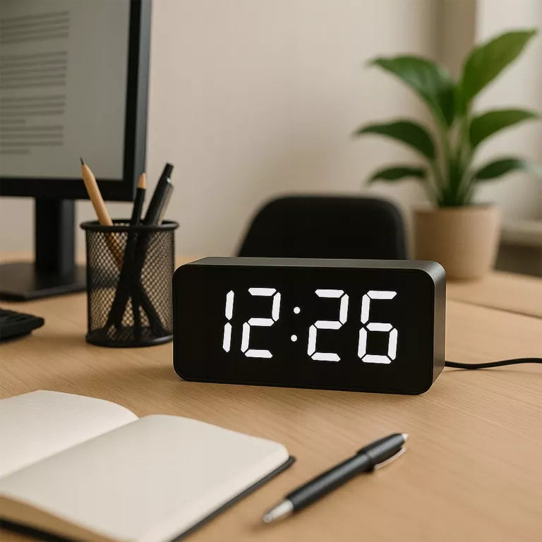 Skaitmeninis elektroninis žadintuvas, stalo/pastatomas LED termometras su žadintuvu