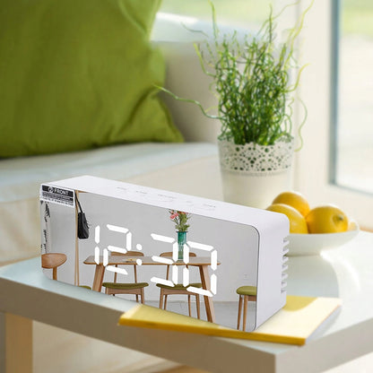 Elektroninis žadintuvas laikrodis su termometru ir veidrodžiu, modernaus dizaino LED