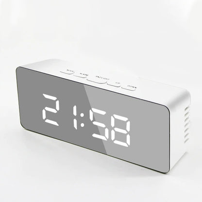 Elektroninis žadintuvas laikrodis su termometru ir veidrodžiu, modernaus dizaino LED