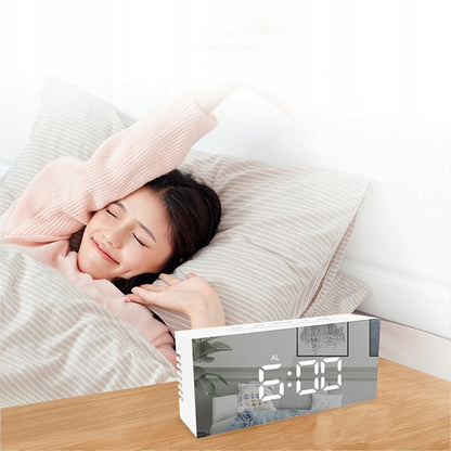 Elektroninis žadintuvas laikrodis su termometru ir veidrodžiu, modernaus dizaino LED