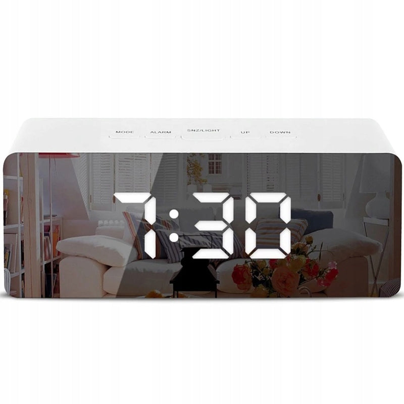 Elektroninis žadintuvas laikrodis su termometru ir veidrodžiu, modernaus dizaino LED