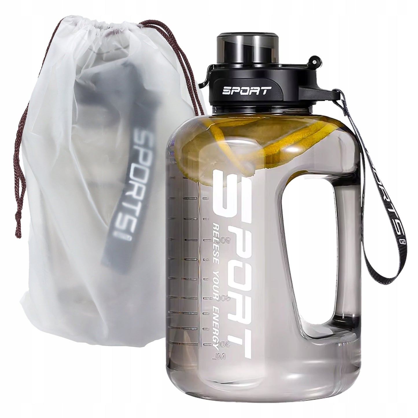 Motyvuojantis vandens buteliukas, sportinis bidonas su matuokliu, skirtas sporto salei ir fitnesui, 1.7L