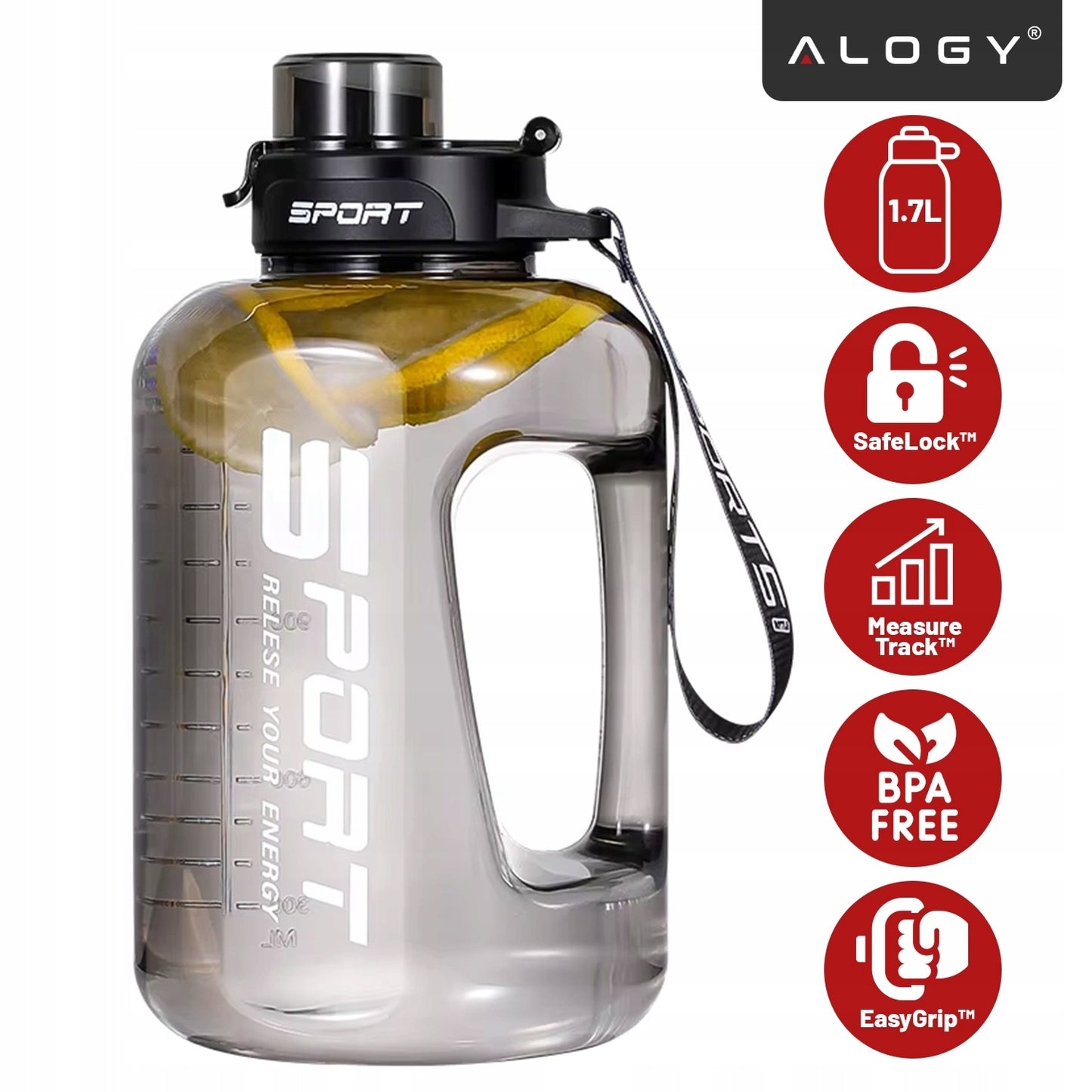 Motyvuojantis vandens buteliukas, sportinis bidonas su matuokliu, skirtas sporto salei ir fitnesui, 1.7L