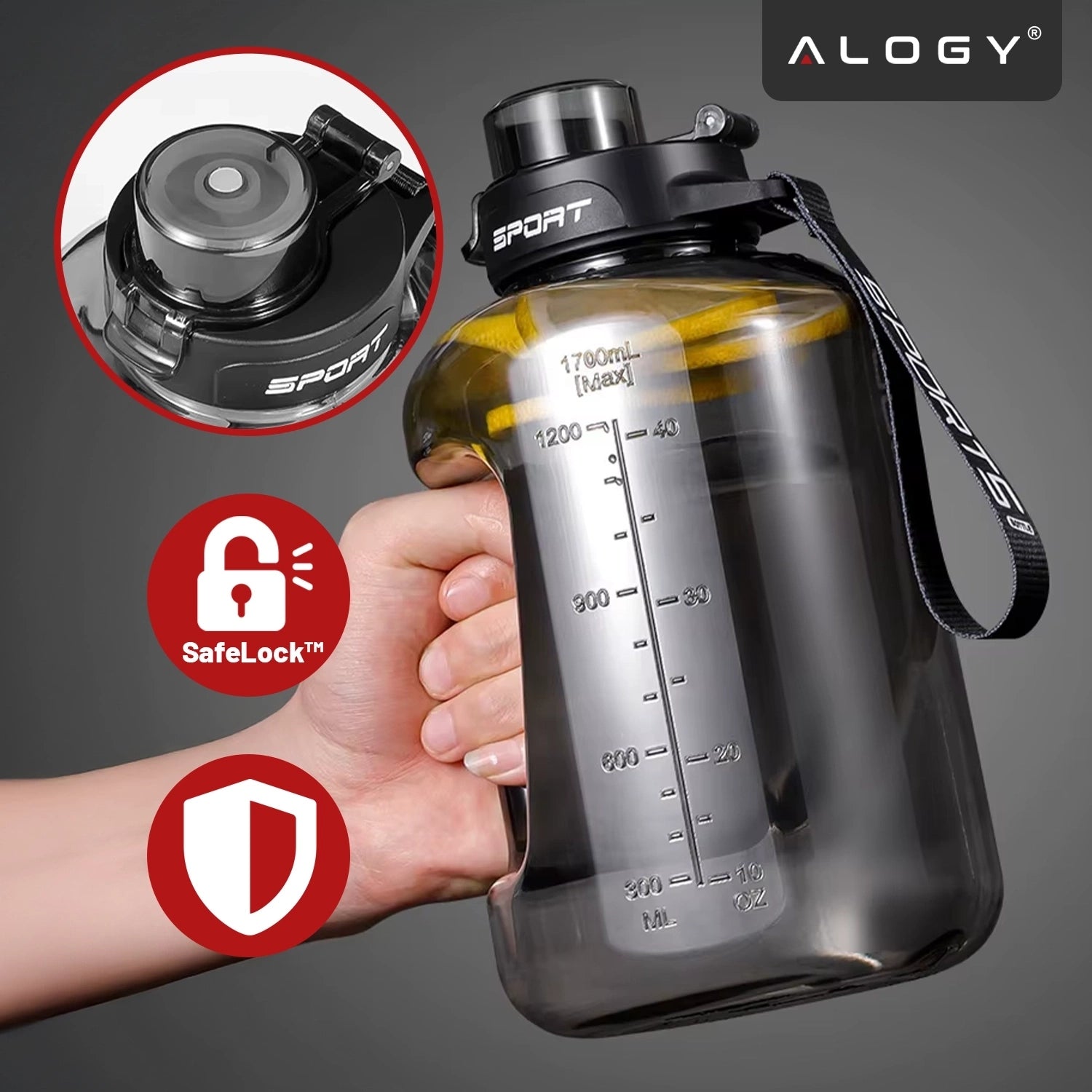 Motyvuojantis vandens buteliukas, sportinis bidonas su matuokliu, skirtas sporto salei ir fitnesui, 1.7L