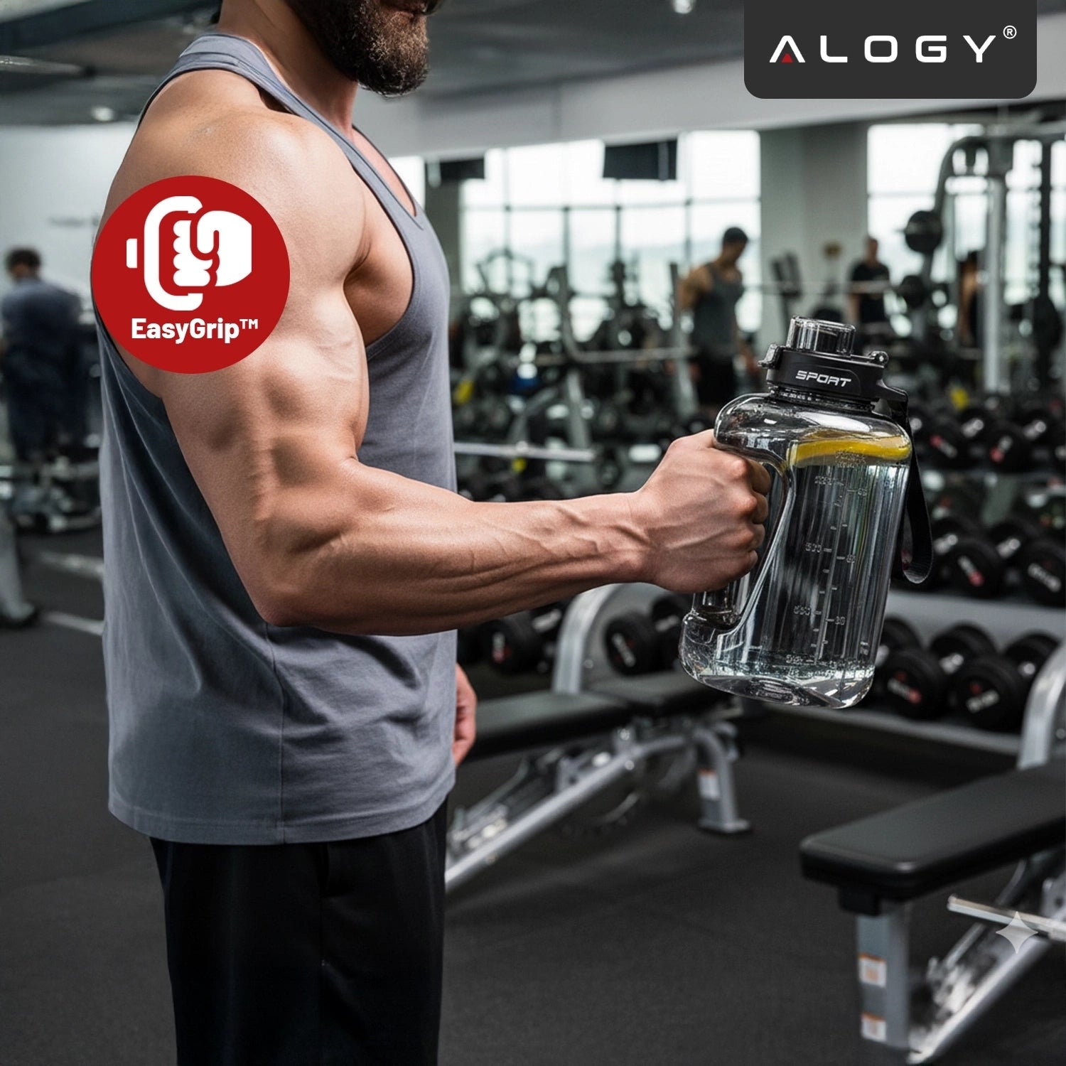 Motyvuojantis vandens buteliukas, sportinis bidonas su matuokliu, skirtas sporto salei ir fitnesui, 1.7L