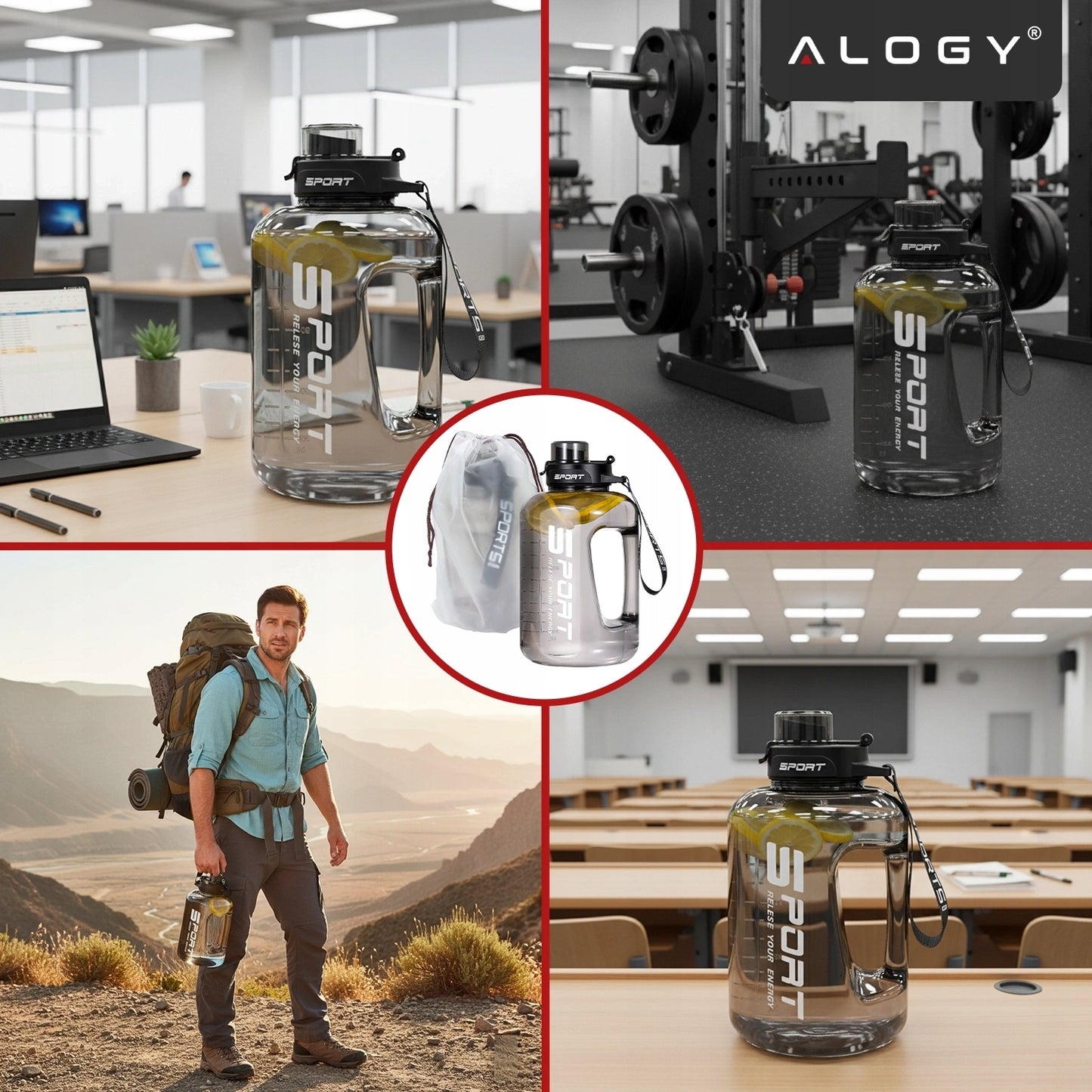 Motyvuojantis vandens buteliukas, sportinis bidonas su matuokliu, skirtas sporto salei ir fitnesui, 1.7L