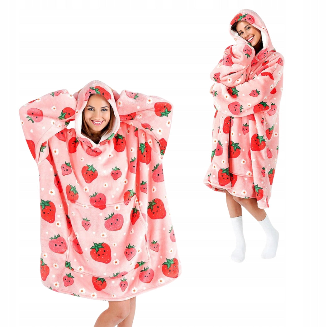 Labai minkštas chalatas "Lazy Robe" Rožinė braškė, 100 cm, oversize